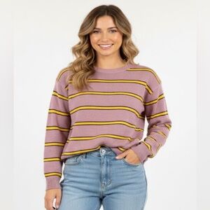 SHEIN Lavender and Yellow Striped Sweater Womens L